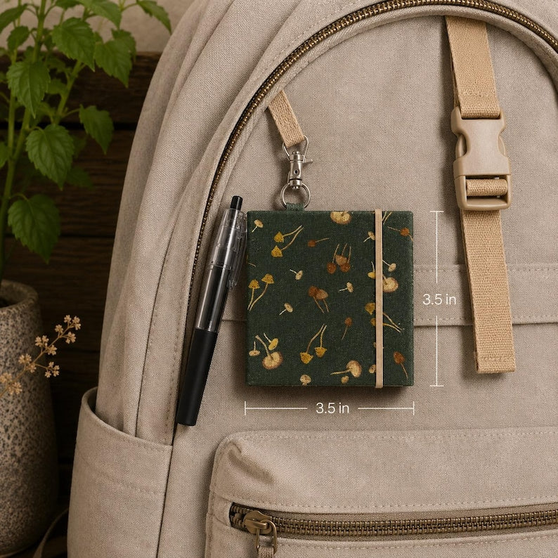 Carnet de notes porte-clés champignon vert foncé 3,5 x 3,5 pouces