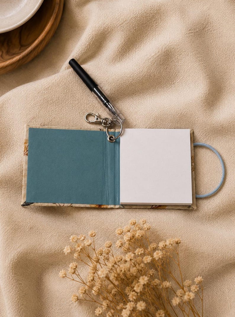 Carnet de notes porte-clés abeille papillon botanique fait main 3,5" avec stylo