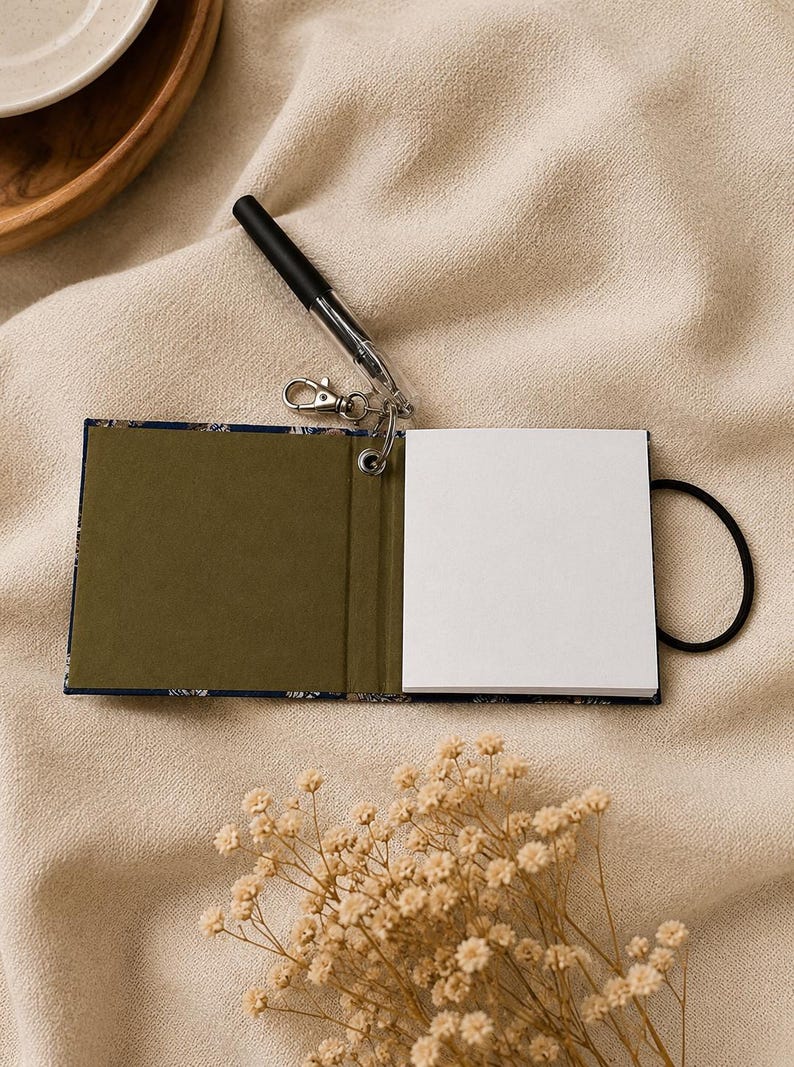 Carnet de notes pense-bête bleu marine avec plumes, style bohème, 3,5 x 3,5 pouces